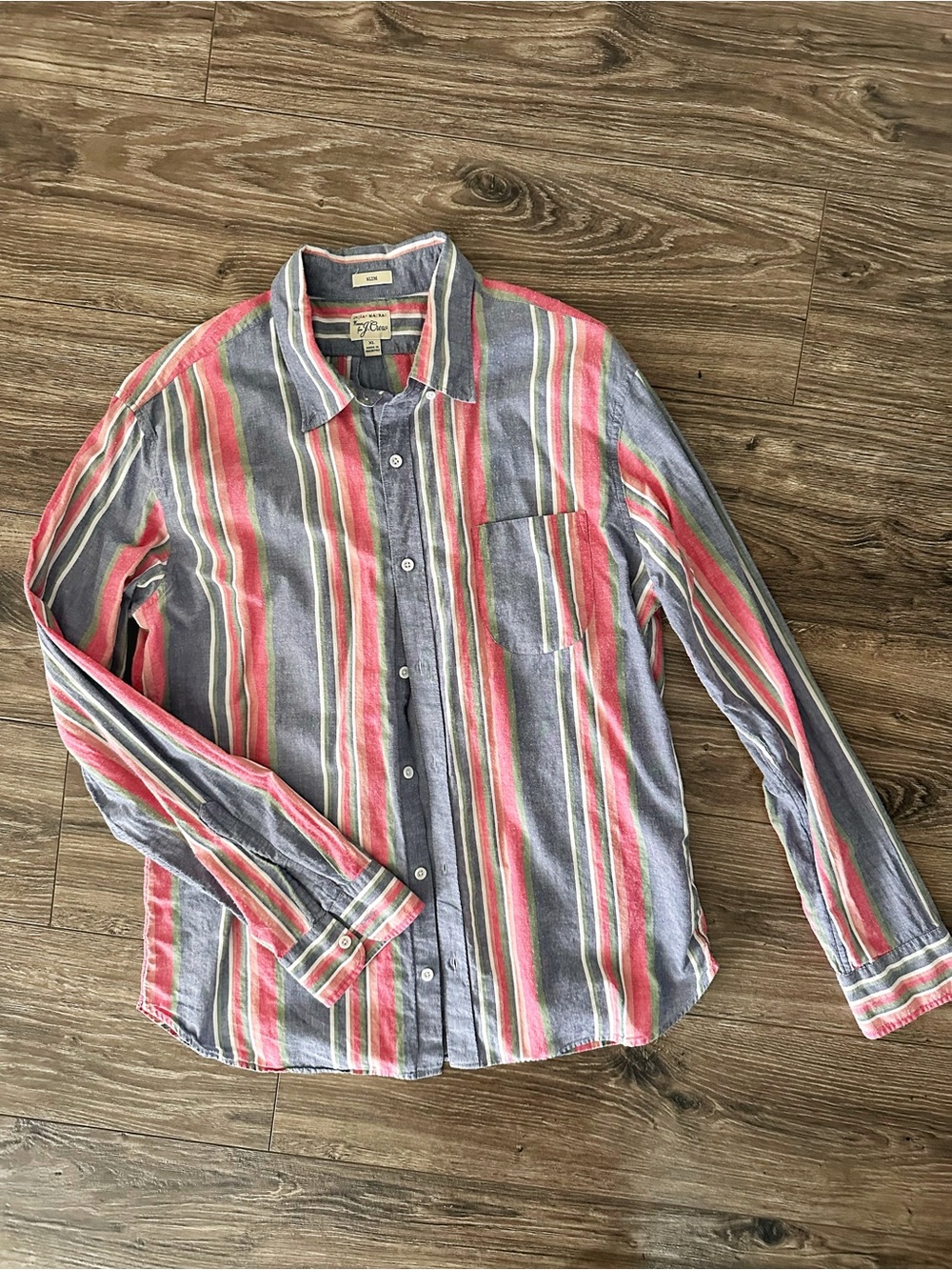 J. Crew Vertical Stripe Indian Madras Button-Down Shirt in Blue and Coral